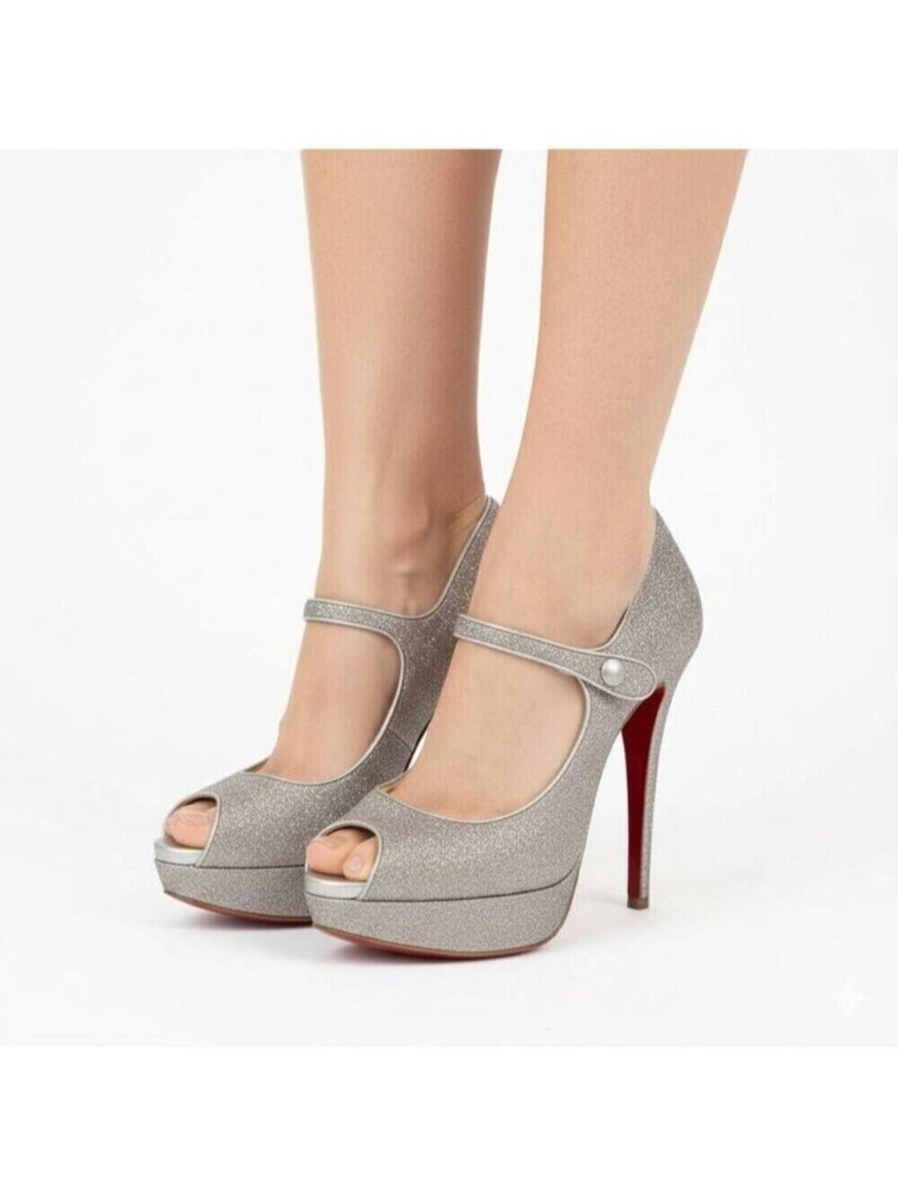 Christian Louboutin Bana 140 Glitter Minispecchio Silver Mary Jane Platform 0412 - Picture 2 of 12
